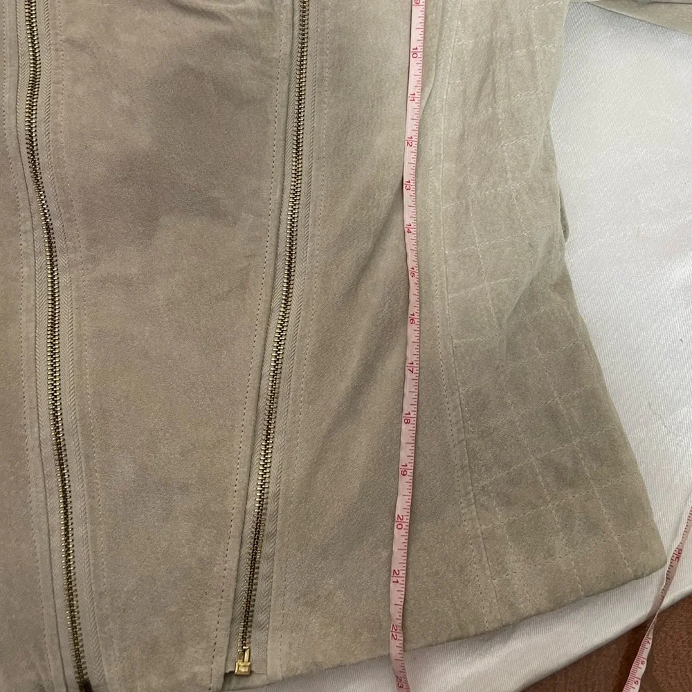 Iman suede 100% leather jacket grey zip up L womens trendy - Picture 8 of 11